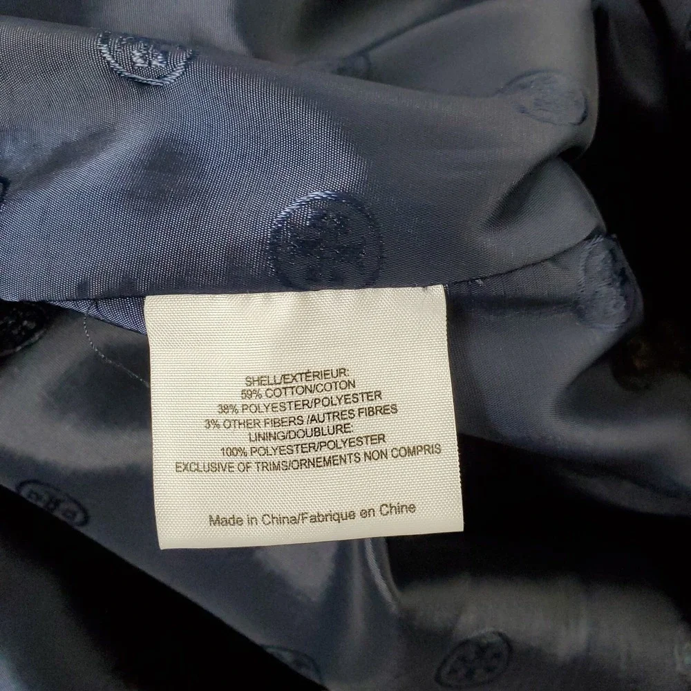 TORY BURCH Faux‎ Wrap Skirt SZ 14 Jacquard Tan Blue Metallic Thread Zip Office